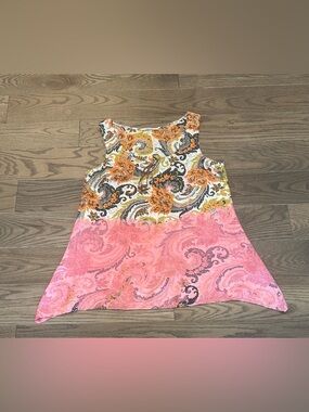 Language Silk Paisley Tunic Top S Sleeveless Handkerchief Hem Multicolor